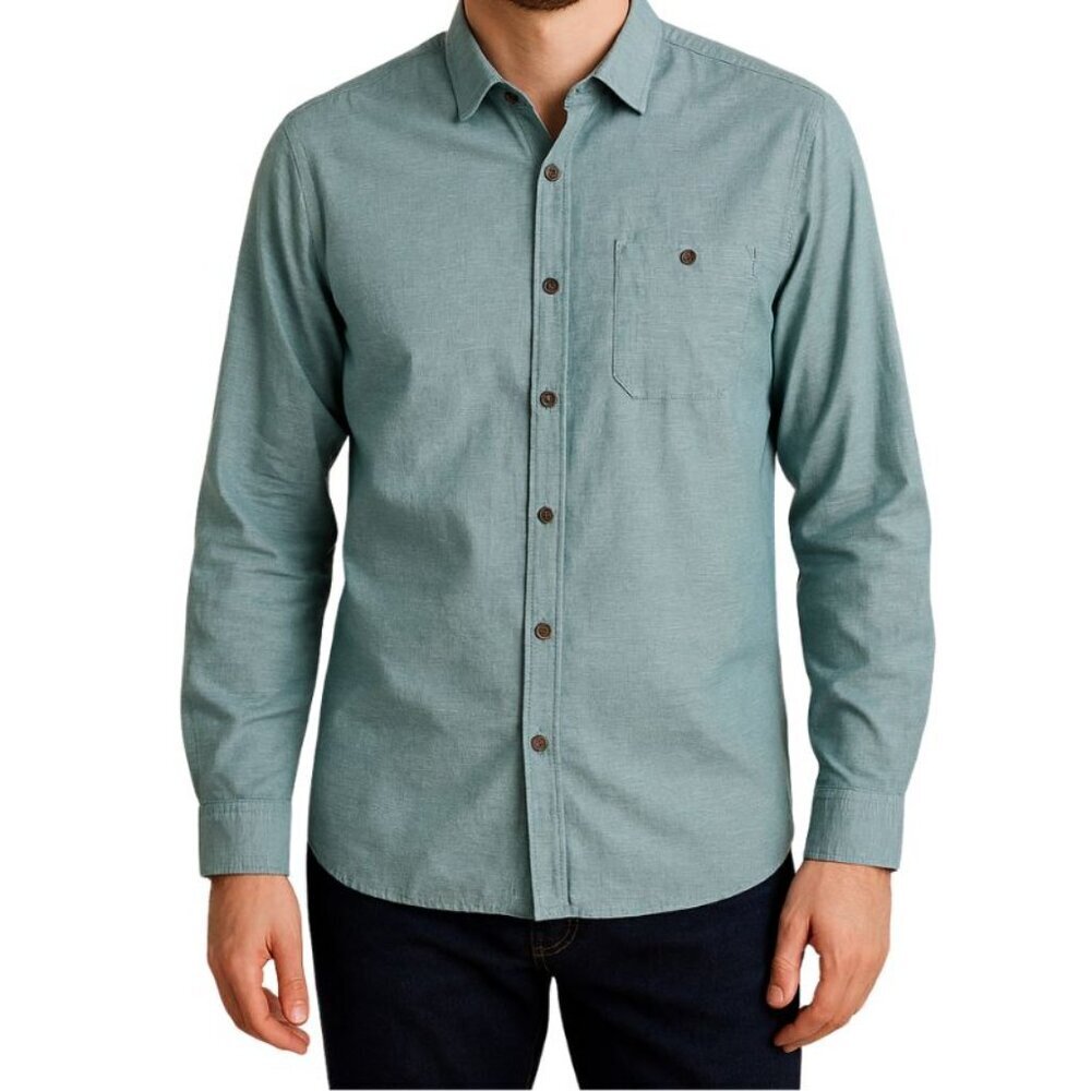 NWOT Ted Baker Men's 3 Linen/Cotton Blend Sea Foam Green Button Down Shirt